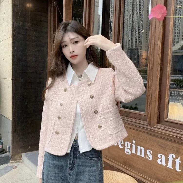 ort Mantel Jaet Damen Faion Design Herbst 2025, Tweed Long Sve, vielseitiges Top, trendiges Small Fraance Sle Strickpullover...