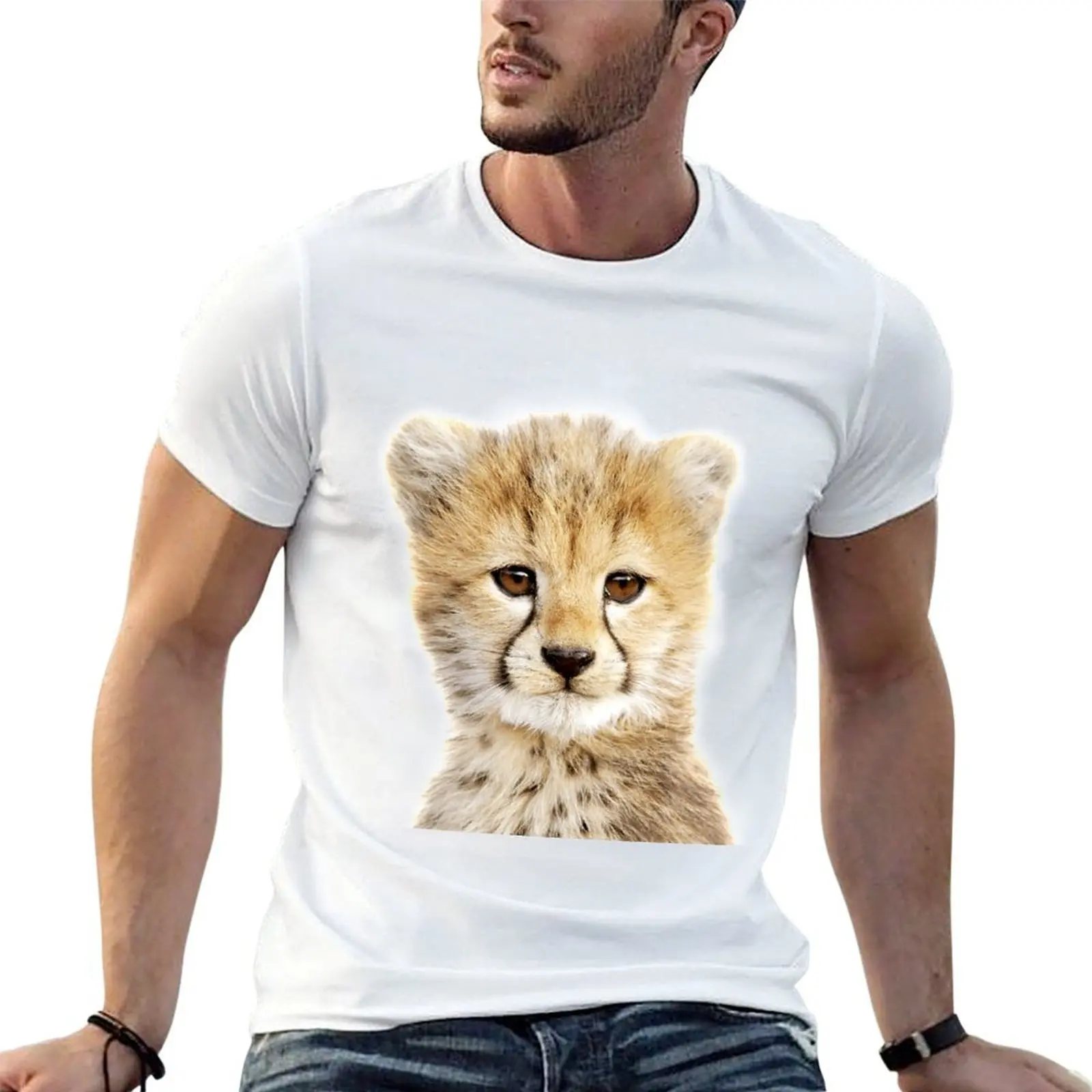 

Baby Cheetah Art Print, by Zouzounio Art T-Shirt cotton tshirt 100% funny t shirts cotton man graphic t shirt T-Shirt
