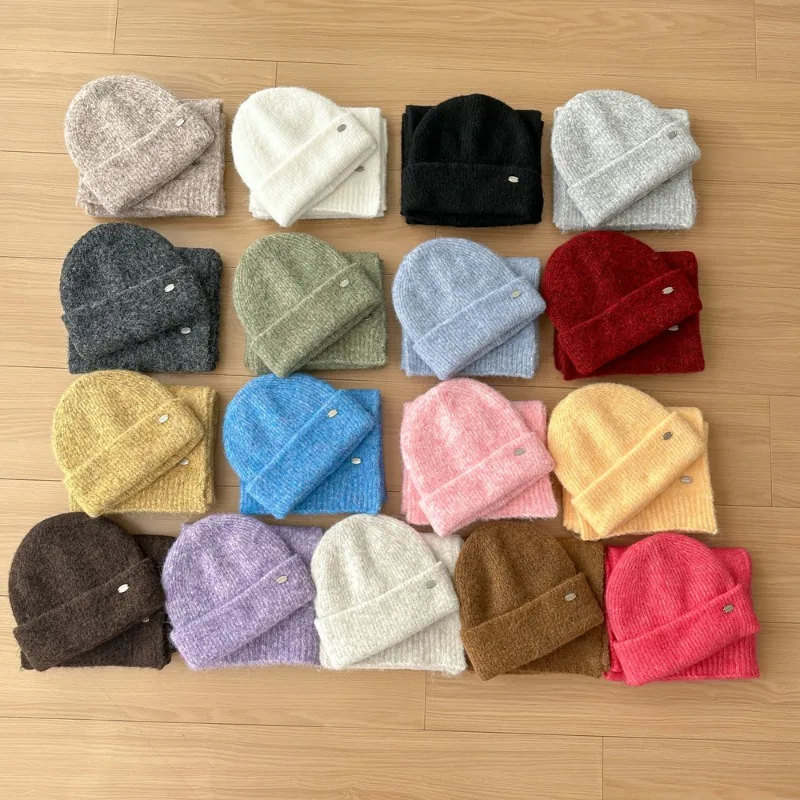 جديد محبوك قبعة وشاح قطعتين مجموعة للنساء الشتاء الدفء في الهواء الطلق ركوب الدراجات حماية الأذن قبعات منسوجة للنساء