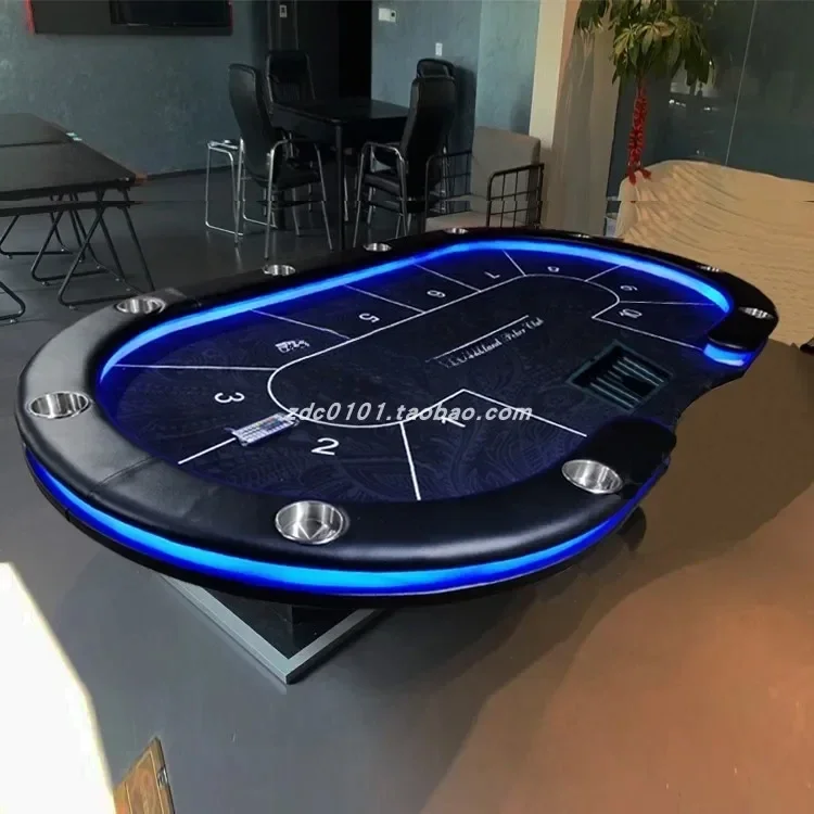 

Texas Poker Table with Remote Control LED Light Folding Texas Poker Desktop Cloth Cushion
