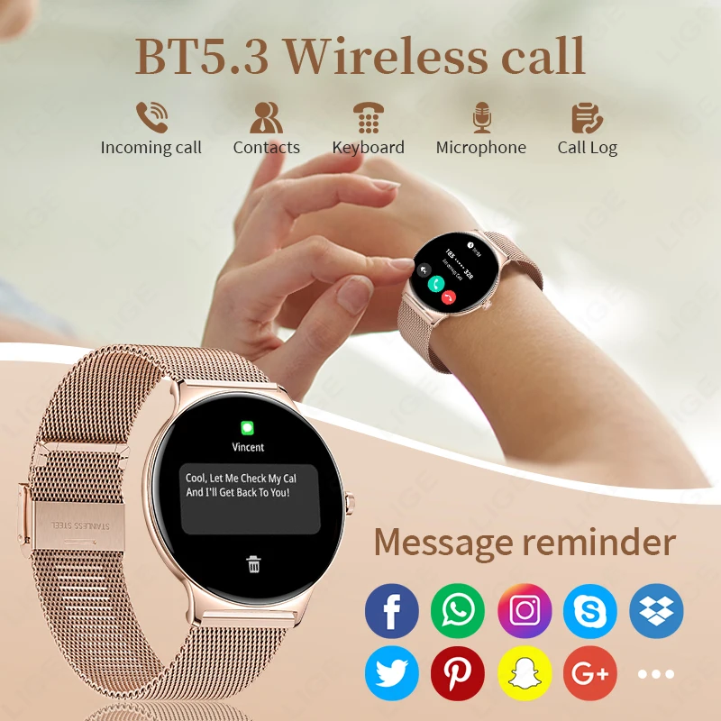 LIGE Smart watch Men Women Ultra Thin Screen Sport Fitness Watches Female Health Monitoring Waterproof Bluetooth Call Smartwatch