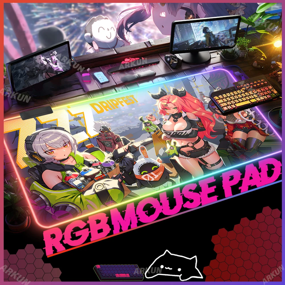 XXL RGB Cute Sex Hot Kawaii Nico Fashion Game Zenless Zone Zero Gamer Mouse Pad LED 90x40 Mat Large 1000x500 Gaming Rubber Mat