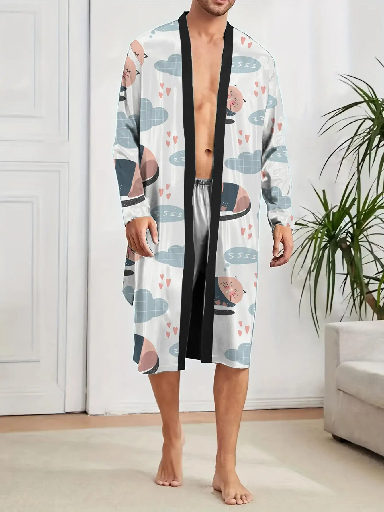 1pcs Men's Robes 2026 Spring/Summer Robe man 3D Printed sleepwear Men's bathrobe Graphic Breathable Bathrobe men Sleepwear