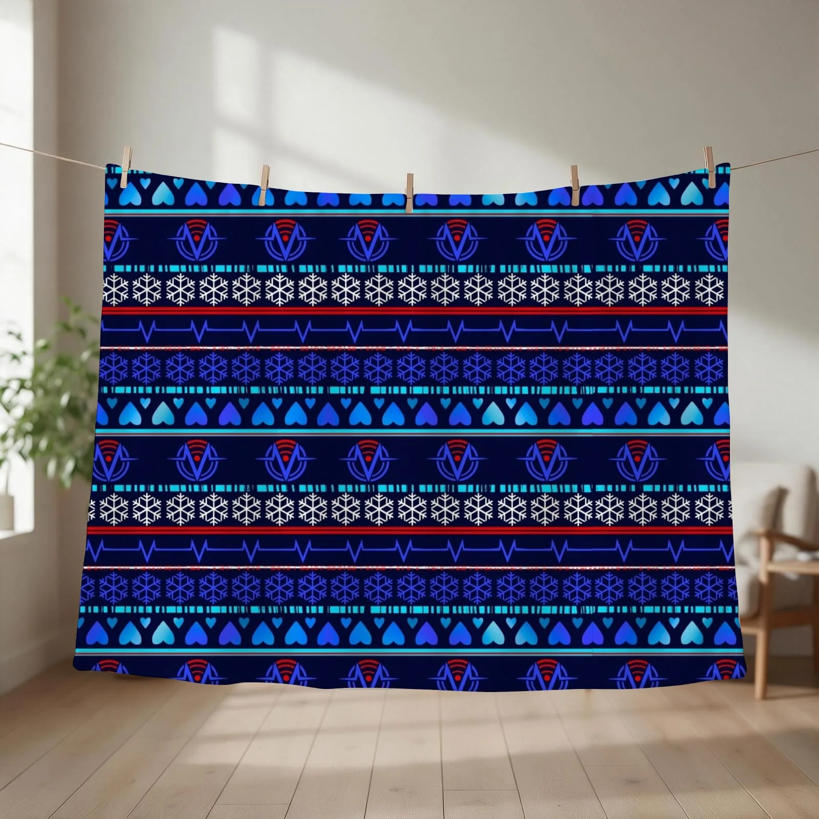 Vox _ Christmas pattern_ Blue edition Throw Blanket couch cozy soft plush fuzzy picnic outdoor blanket