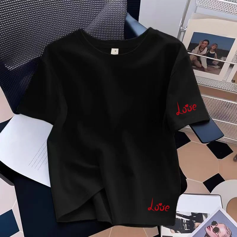 Womens T-shirts Love Printing Cotton Casual O-Neck Short Sleeve Outdoor Sports Jogging Clothes 2026 Summer Oversize Tees Tops