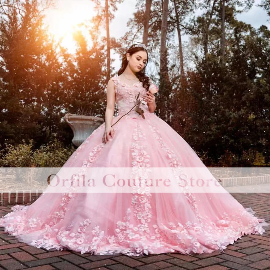 vestidos de 15 años Customized Pink Applique Lace Quinceanera Dresses Custom Size Sweet 16 Mexican Gilrs Pageant Prom Gowns