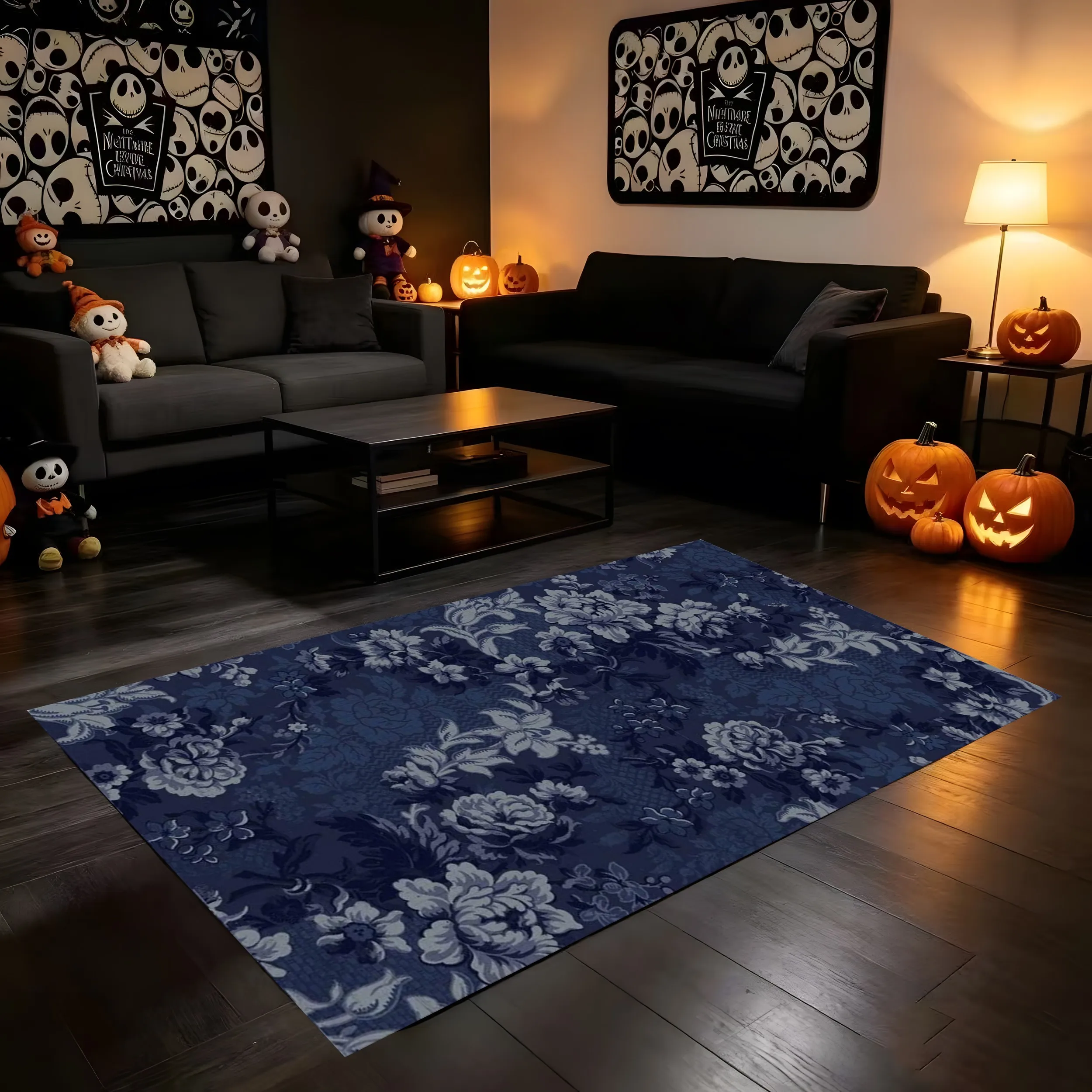 2D Carpet Featuring Adorable Bat, Pumpkin, Star, and Moon Prints Creates a Cute, Calming, and Charming Halloween Atmosphere