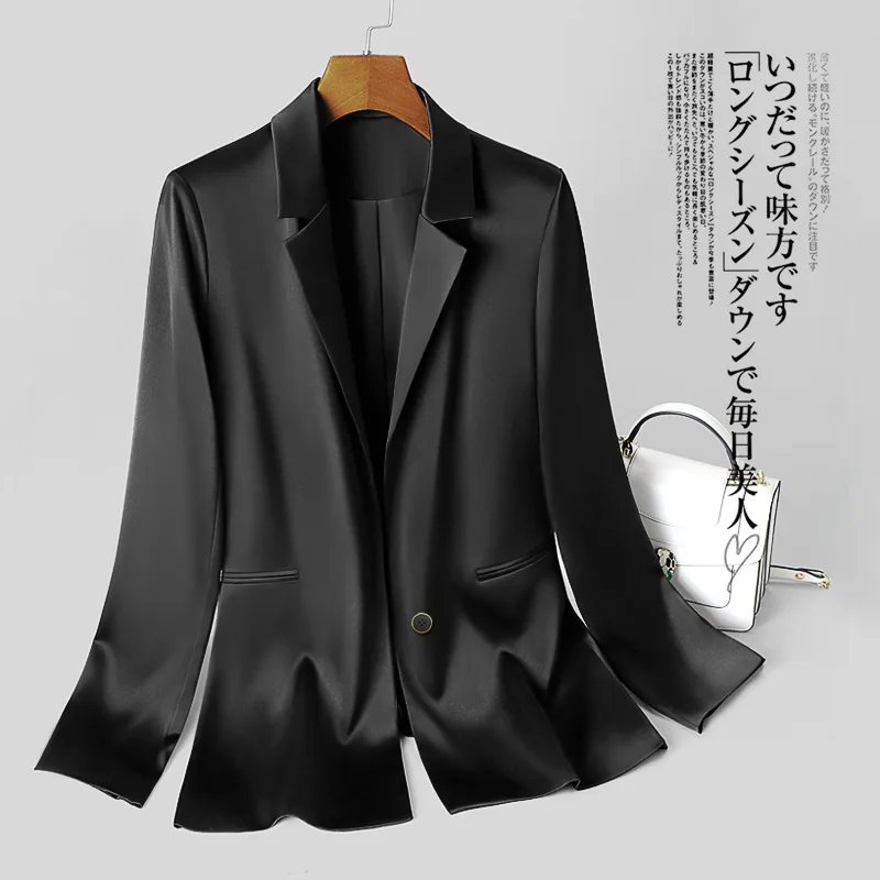 Niche Designer Imported Triacetate Satin Blazers Small Suit Coat Women\'s Spring and Autumn New Silky Texture Silk OL Coat