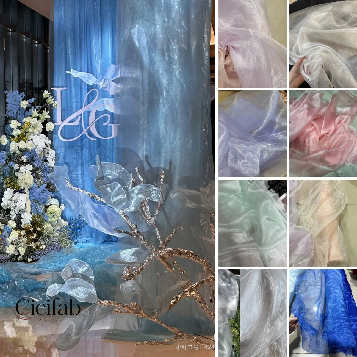 Klein Blue Sky Blue Organza Fabric Shiny Glossy Stiff Silk Organza  DIY Wedding Drape Decoration Clothing Sewing Design Material