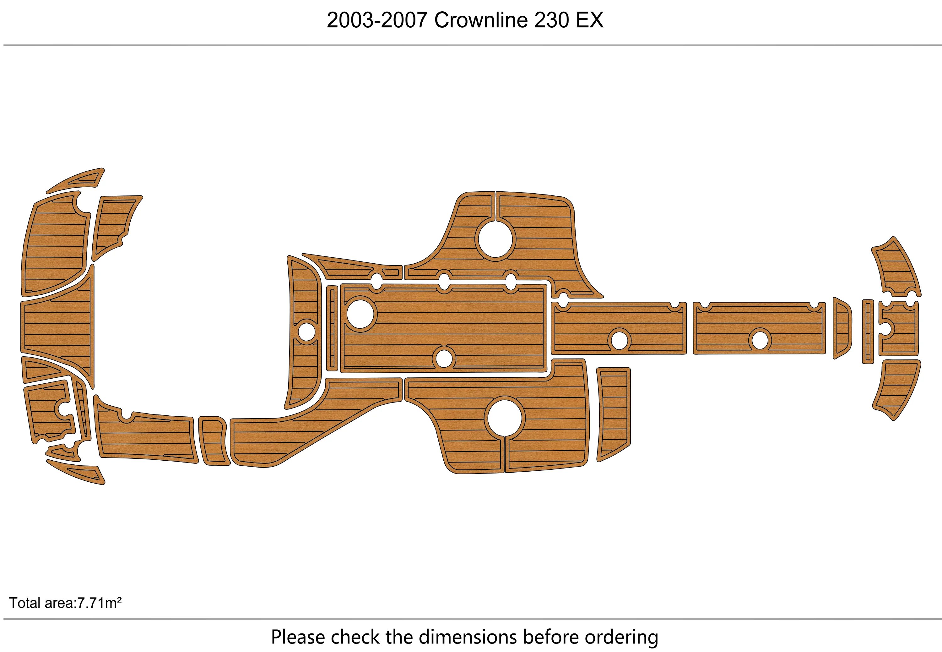 Non-Slip EVA Faux Teak Marine Mat Self-Adhesive 6mm Yacht Cockpit Pad for 2003-2007 Crownline 230 EX Boat Decking Easy Install