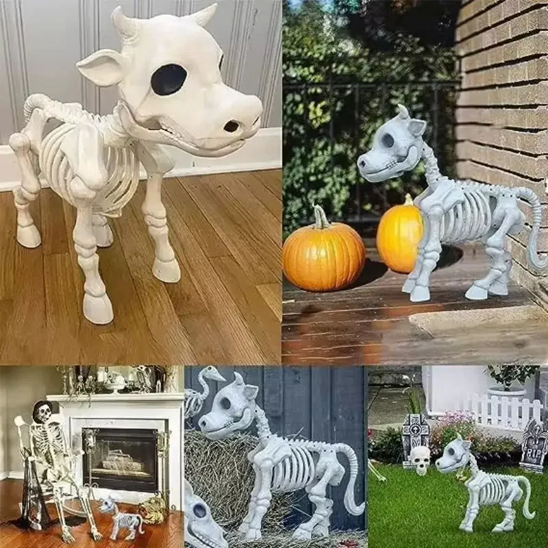 Realistic Calf Skeleton For Halloween Mini Desktop Cow Skeleton Creative Figure Adjustable All Saints Bull Skeleton Statue