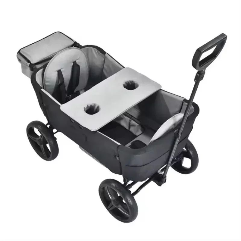 customized manufacturer high quality multi functional 2 seats baby stroller wagon pull handler outside beach cart linkage wheels