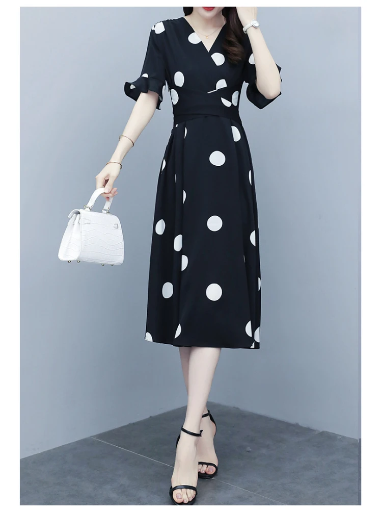 

Spring and Autumn Summer New Korean Large Women's Loose Fat Sister Short Sleeve Dress Medium Long Bottom Skirt