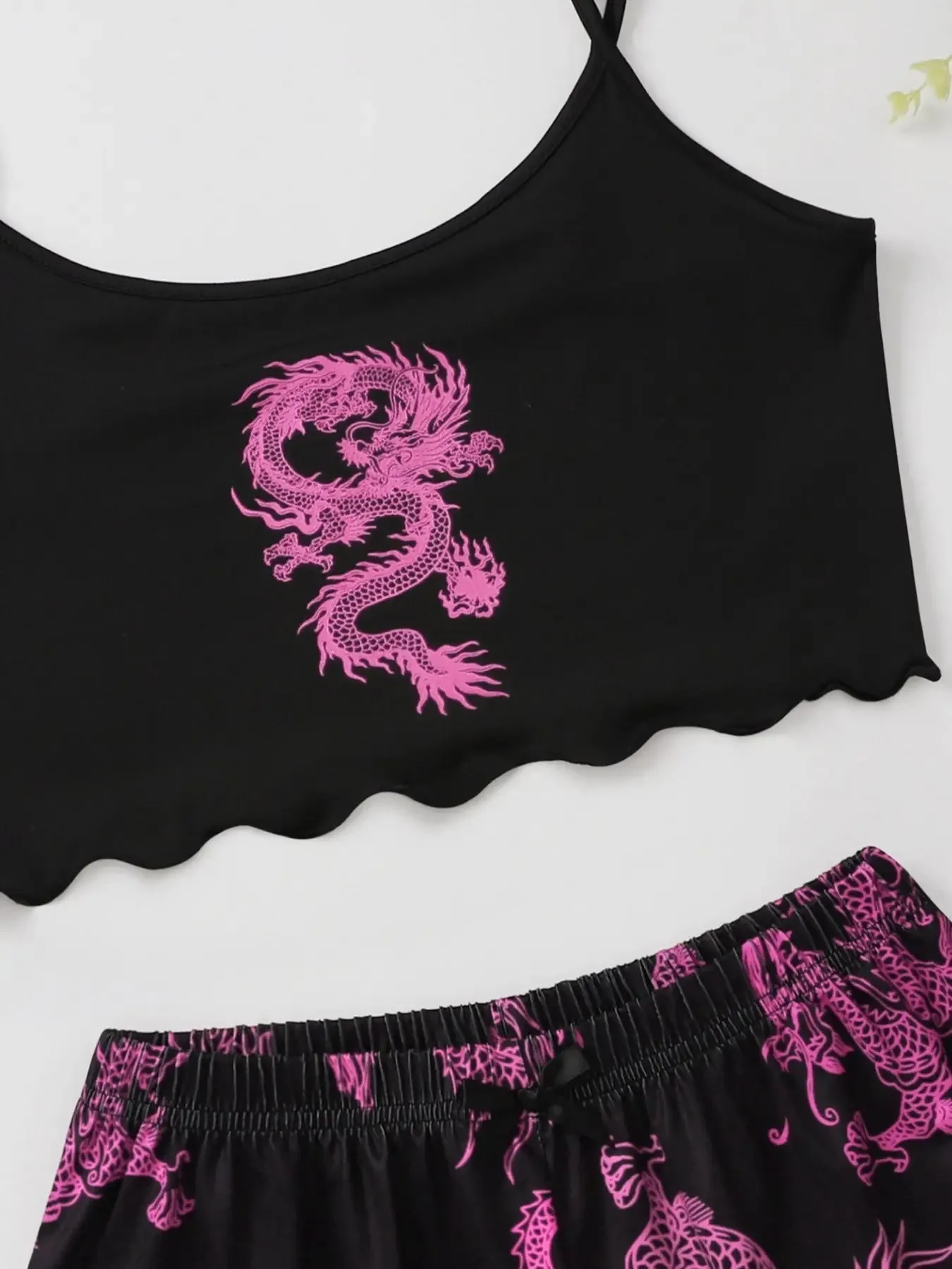 Sexy Nachtwäsche Frauen gedruckt Drachen weste Neck holder Top Shorts Leoparden muster Pyjama Homewear Anzug Damen Nachtwäsche Lounge wear – Detail 16