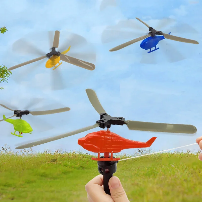 4PCS Aviation Model Copter Handle Pull Line Helicopter Plane Outdoor Toys for Kids Playing Children school Gift Party Favor