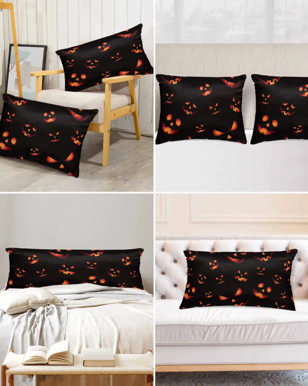 

Halloween Pumpkin Scary Horror Bed Satin Pillowcase Modern Sofa Pillow Cover Case Bedroom Satin Cushion Covers Home Decor