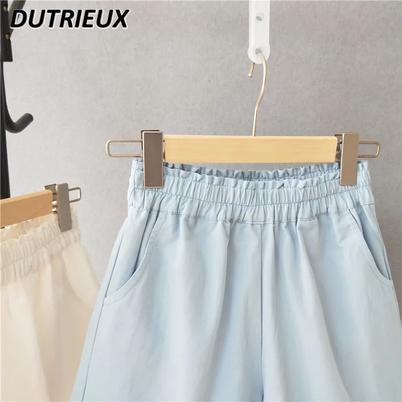 Short en coton et lin pour femme, taille élastique à volants, short Lolita Amincissant, pantalon de sport décontracté pour étudiants, été, nouveau, 2024