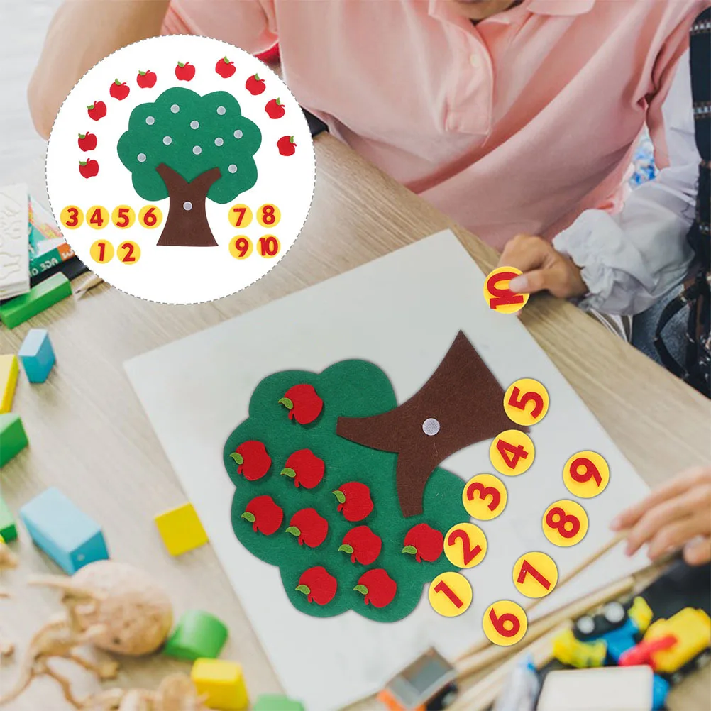 

4Sets Felt Apple Tree Educational Puzzle Non-Woven Counting Number Matching Game Kindergarten Math Learning Area Preschool