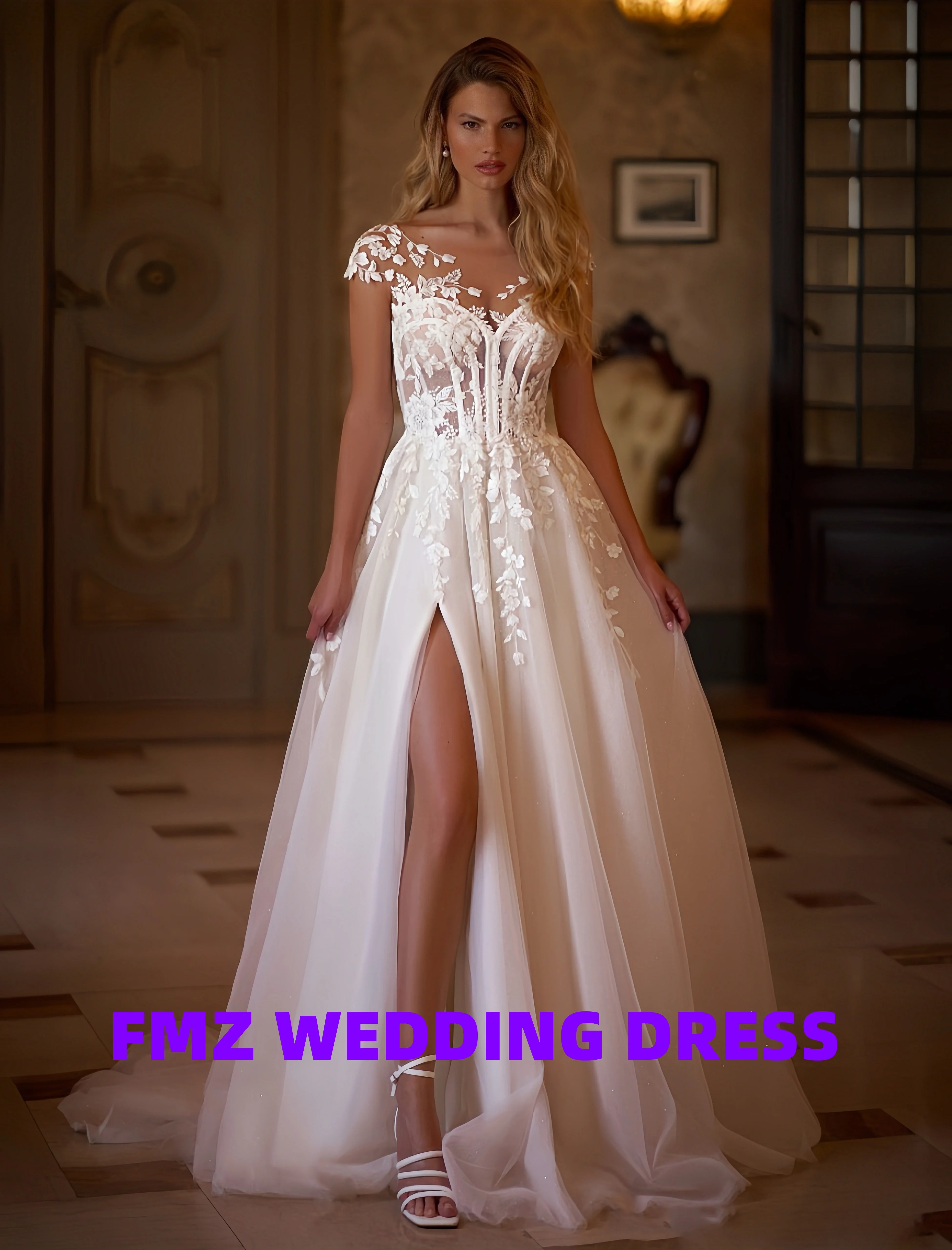 

Customized Sweet collar sleeveless A-LINE lace luxury wedding dress vestidos de novia robe de mariee