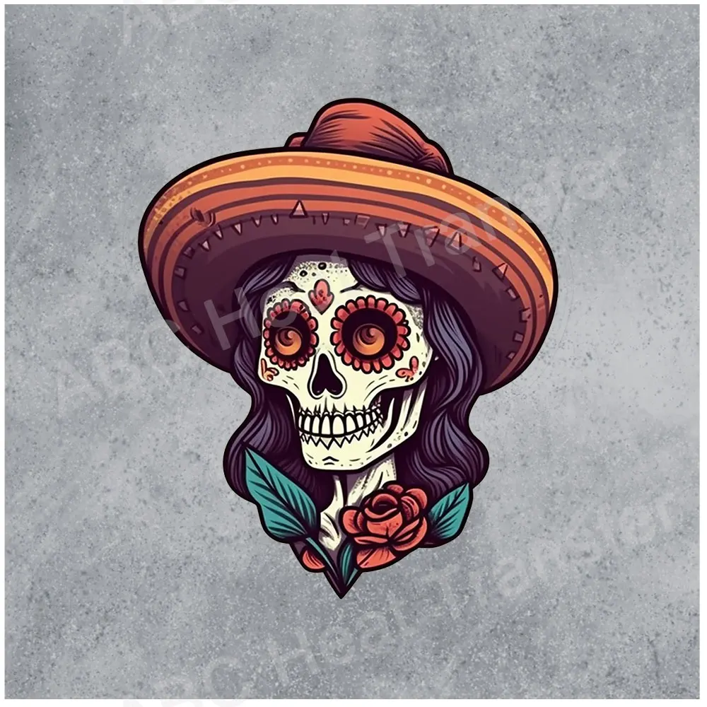 Mexican Skull Patches For Clothing Heat Transfers Jeans Sticker T-Shirt Dresse Heat Appliques DIY Decoration Material For Cloth