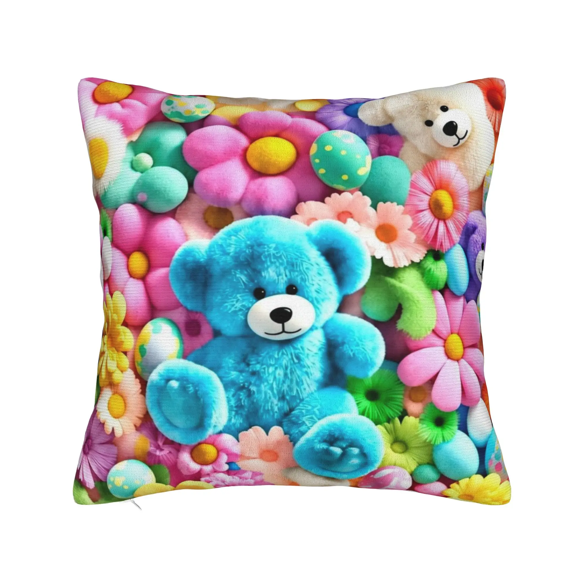 3D Teddys Bear Sweet Cartoon Pillowcase Polyester Cushion Cover Gift Candy Flower Throw Pillow Case Cover Home Square 40*40cm