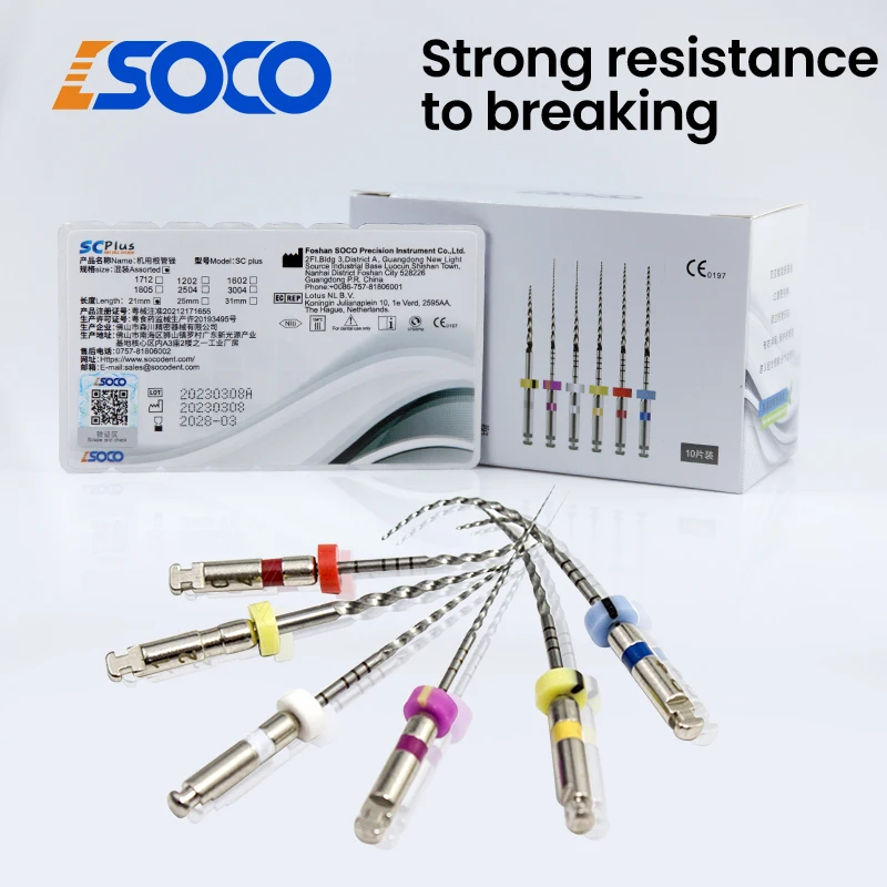 SOCO PLUS 6Pcs/Box Heat-Activated Rotary Nickel Titanium Canal Tools, Exceptional Anti-Breakage Capacity for Root Canal Shaping