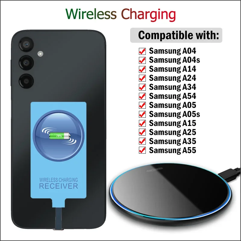 Draadloos Opladen Voor Samsung Galaxy A04 A 04S A14 A24 A34 A54 A05 A 05S A15 A25 A35 A55 Draadloze Oplader + Usb Type-C Ontvanger