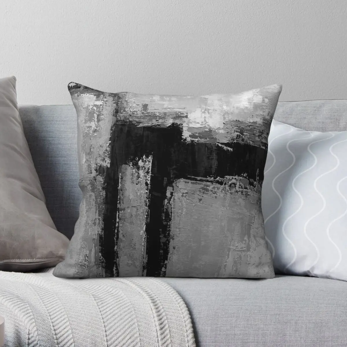 

Gray Black Abstract Square Pillowcase Polyester Linen Velvet Printed Zip Decor Car Cushion Cover 18"