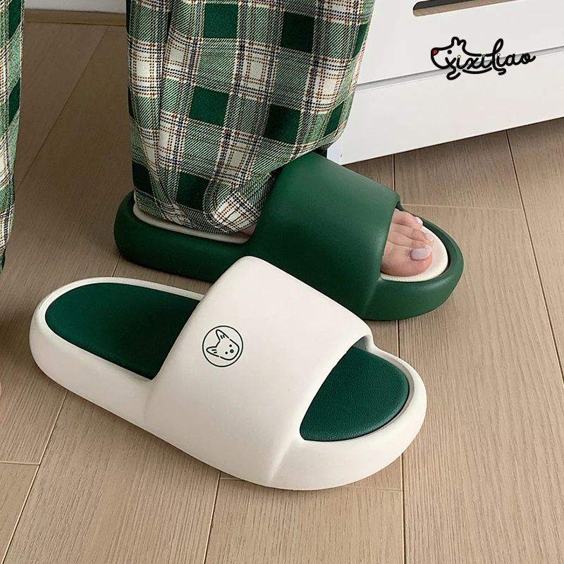 XIXITIAO Bathroom Slippers For Women Men NEW Fashion Puppy Print Color Blocking Soft Platform Non-slip Home Indoor Shoes Couples