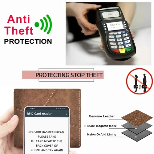 Imagen 2 del producto BANYANU-cartera de cuero genuino antirrobo para hombre, cartera corta de piel de vaca con capa superior Retro, bolso de comercio exterior, 2024