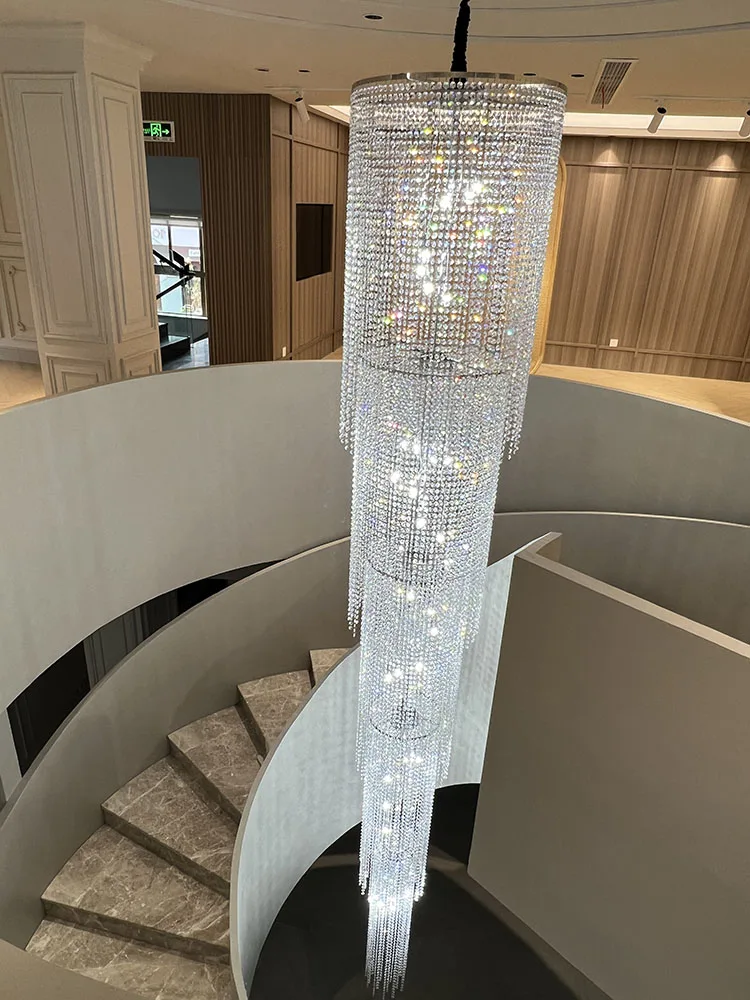 

Indoor Hanging Pendant Lighting High Villa Ceiling Rotate Staircase Crystal Chandelier Living Room Hang Lamp Luxury Chandelier