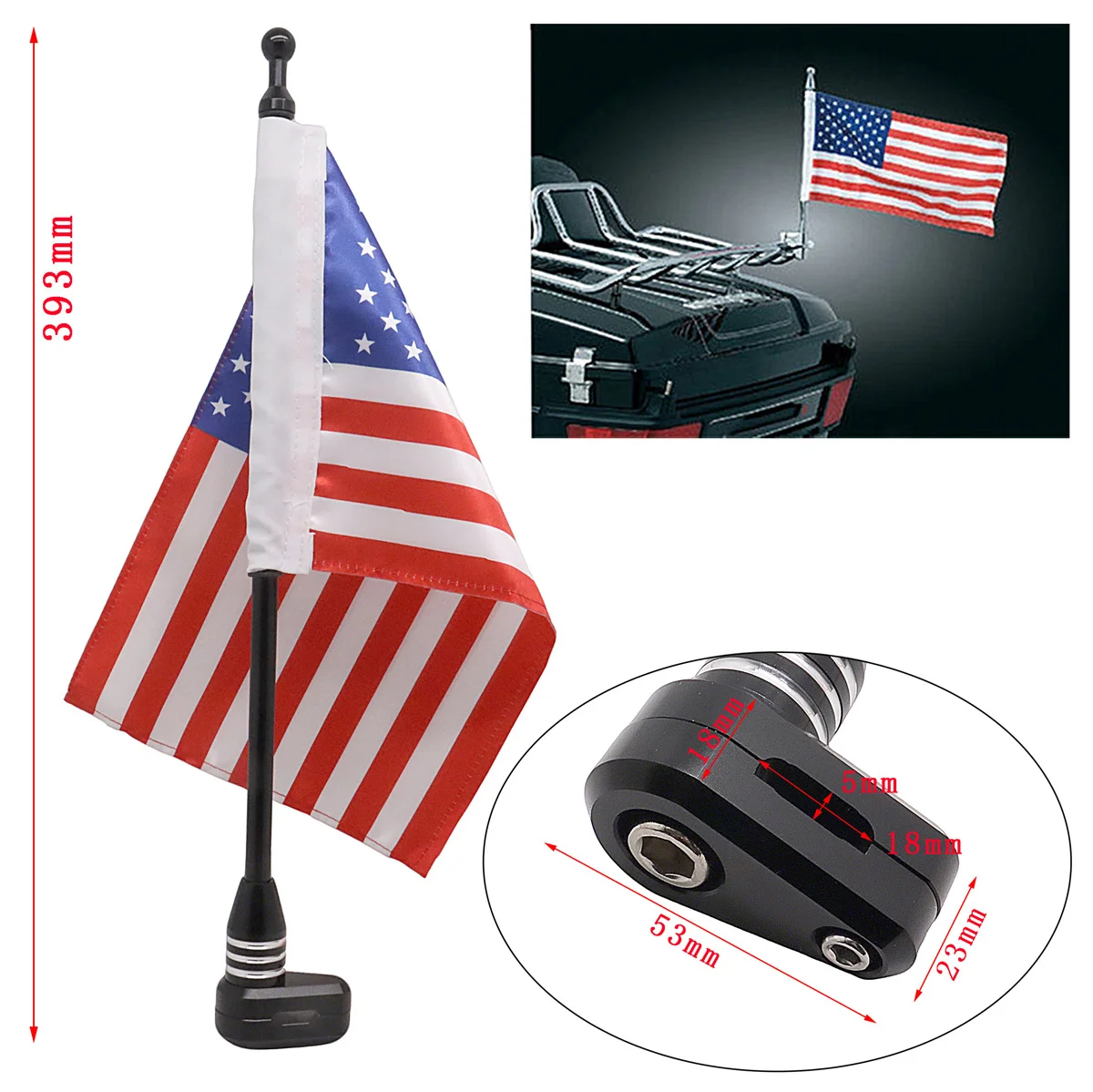 Motorcycle Chrome Universal Rear Side Mount Flag Pole American Flag For Harley Luggage Rack Ornamental Accessories Germany UK