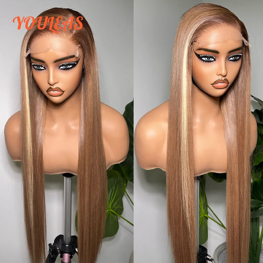 

Highlight Bone Straight 27/30 Colored Wig Honey Blonde 13x4 Transparent Lace Front Glueless Human Hair Wig Ready To Wear