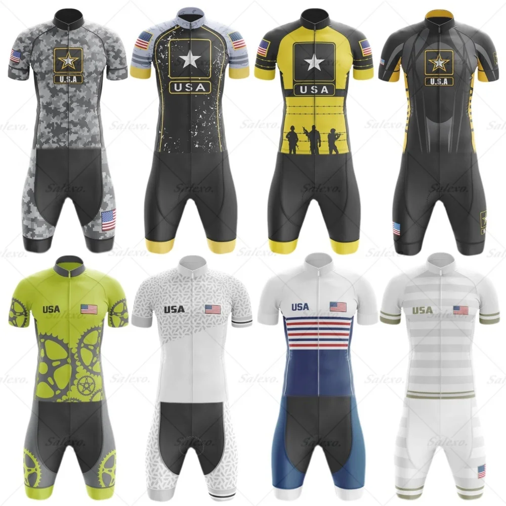 

LASER CUT 2026 USA Men's Triathlon Cycling Jersey Set Short Sleeve Suit Bodysuit Skinsuit Jersey Clothing Maillot Ropa Ciclismo