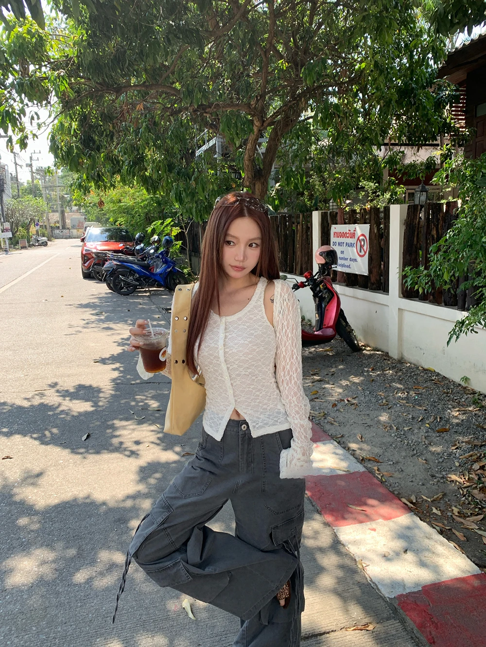 

Cleanfit ort Lace Open Cardigan with Strap Heavy Embroidery Two-Piece Set Pure Desire True Poly Fiber Long Sve round Ne