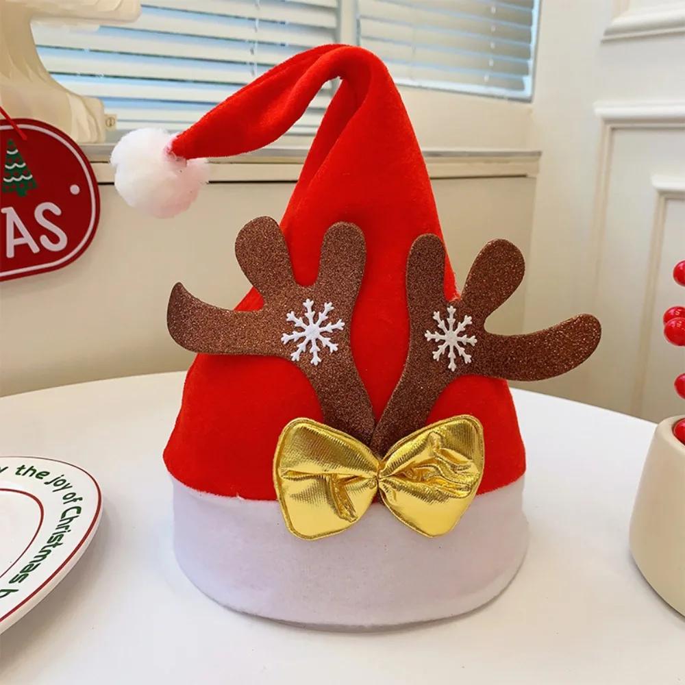 

Merry Christmas Decoration Christmas Sequin Hat Bow Snowflake Elk Deer Cap Korean Style Beanie Red Plush Hat New Year Gift