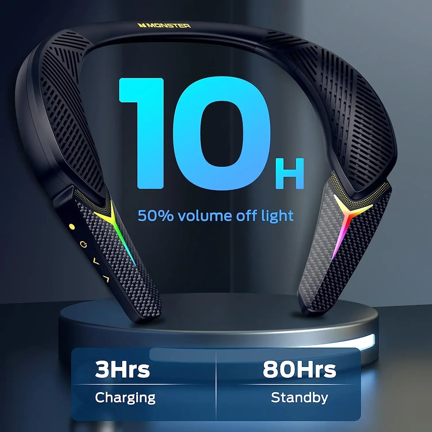 Imagem -02 - Monster Stinger-alto-falantes Gaming Neck Bluetooth 5.3 sem Fio Vestível Playtime 10h Alto-falante Neckband para Ios Android