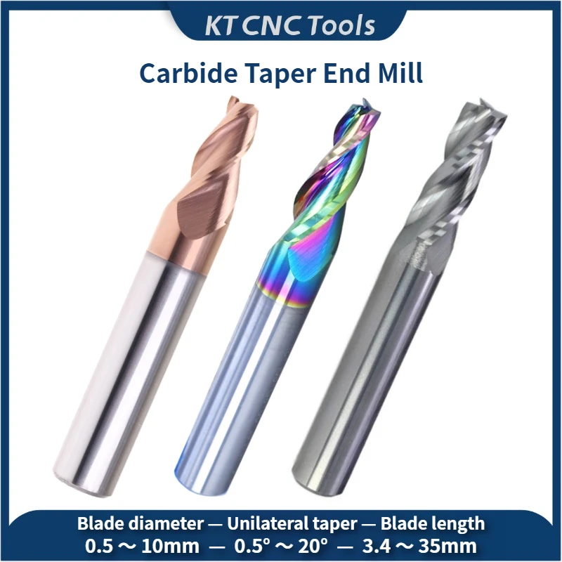 

KT CNC Taper End Mill 0.5mm-10mm Angular Oblique Angle 0.5° 1° 1.5° 2° 3° 5° 8° 10° 15° 20° CNC 2 /3 Flutes For Steel Aluminum