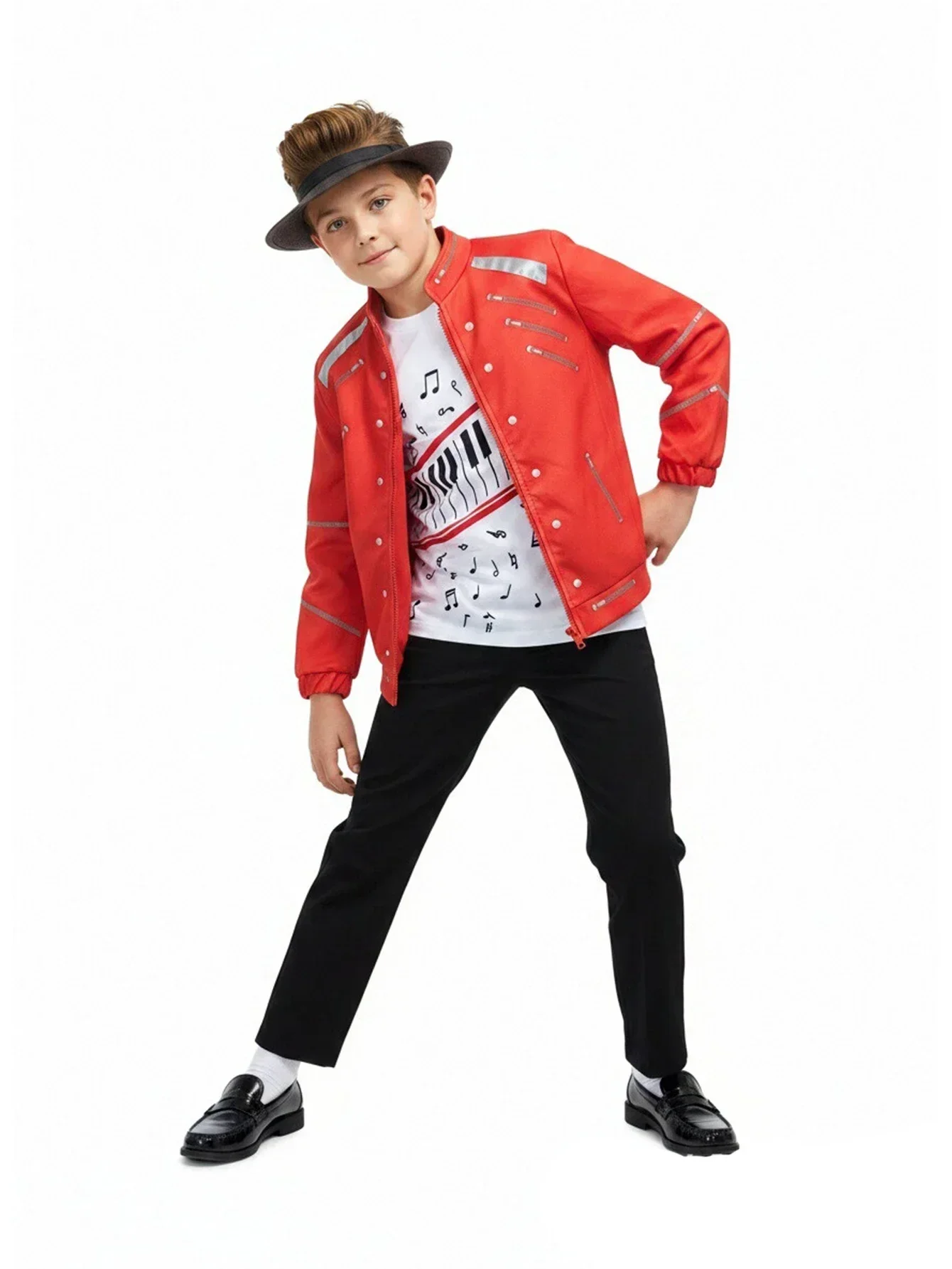 70er 80er Jahre Jungen Vintage Superstar Performance Kostüm 7-teiliges Retro Konzert-Outfit Komplettes Zubehör Karneval Party Faschingskostüm Set – Detail 3