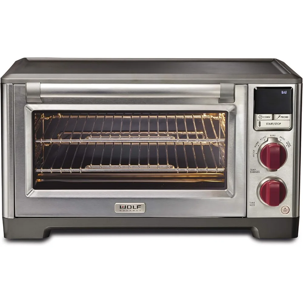 Elite Digital Countertop Convection Toaster Oven with Temperature Probe, Stainless Steel and Red Knobs (WGCO150S)