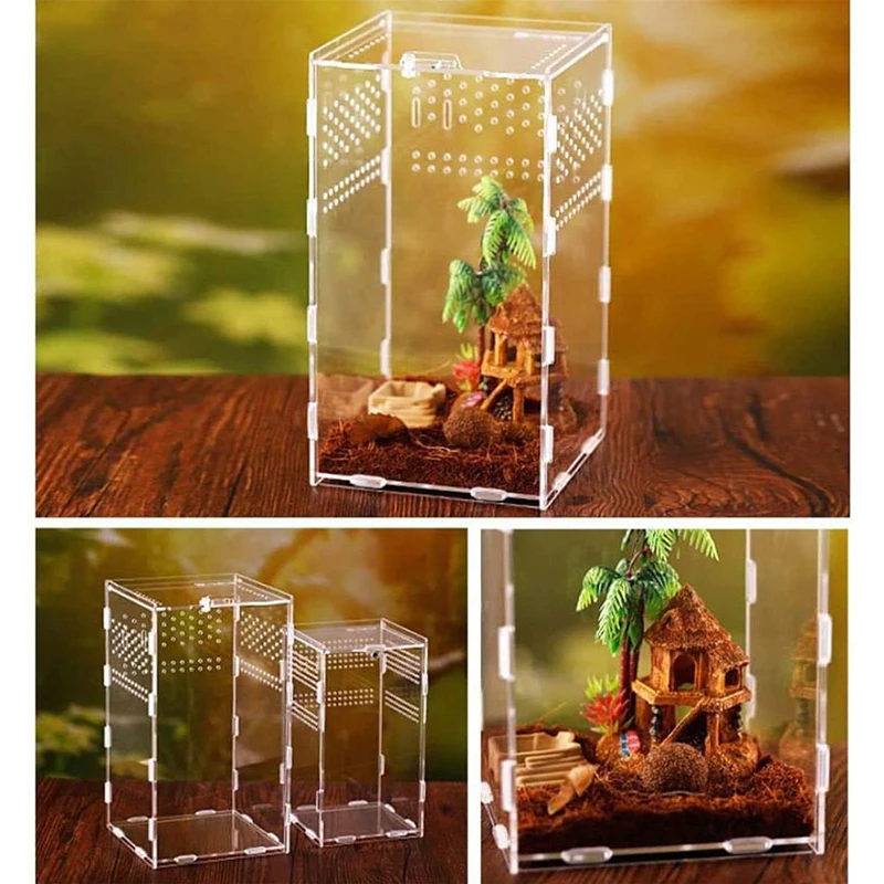 Acrylic Reptile Breeding Box Transparent Terrarium Habitat Insect Spider Lizard Scorpion Feeding Cage Arboreal Enclosure Case