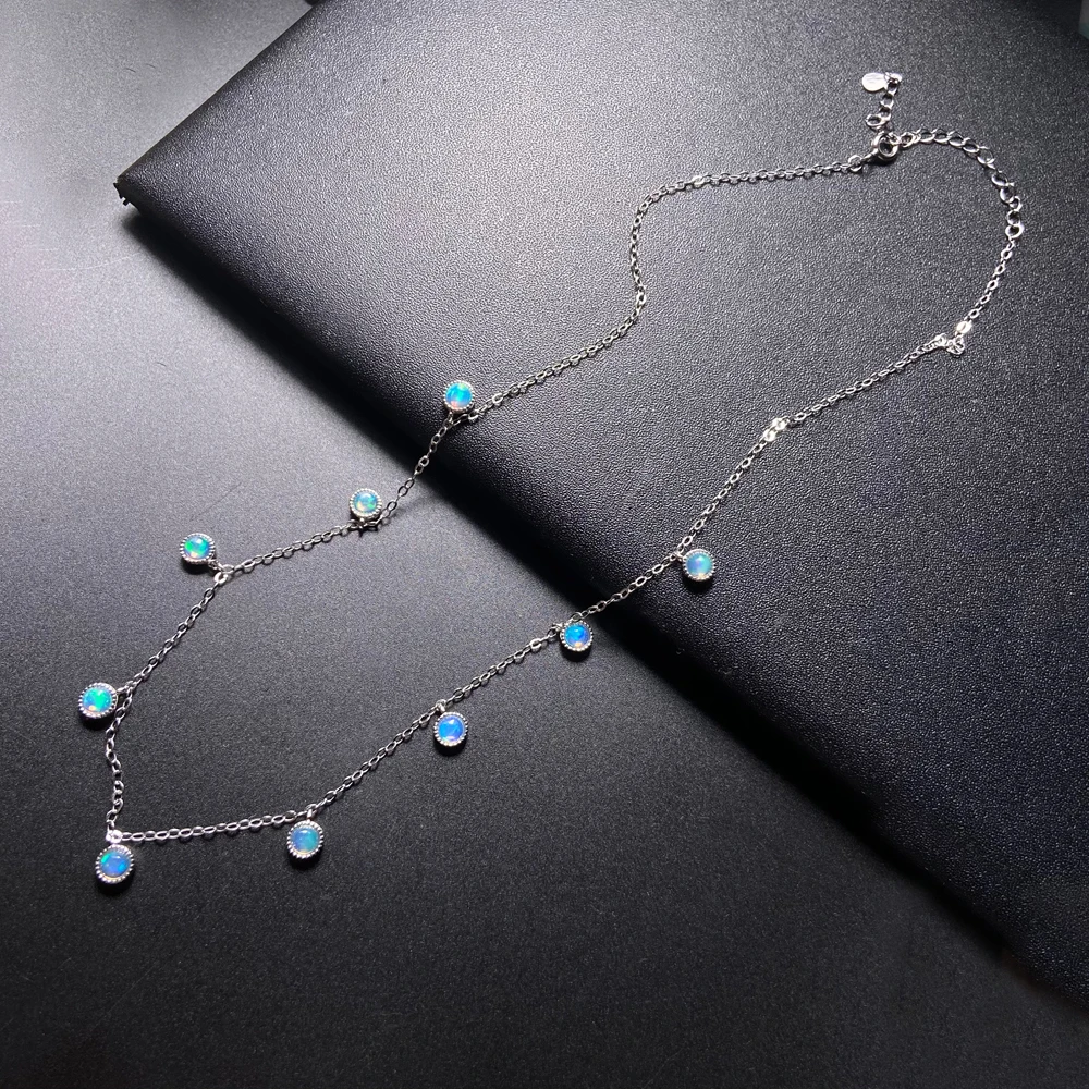 Trendy Natural White Opal Necklace 925 Silver Colorful Gemstone 5mm 9pcs for Women Party October Birthstone Opal Jewelry Gift view 3