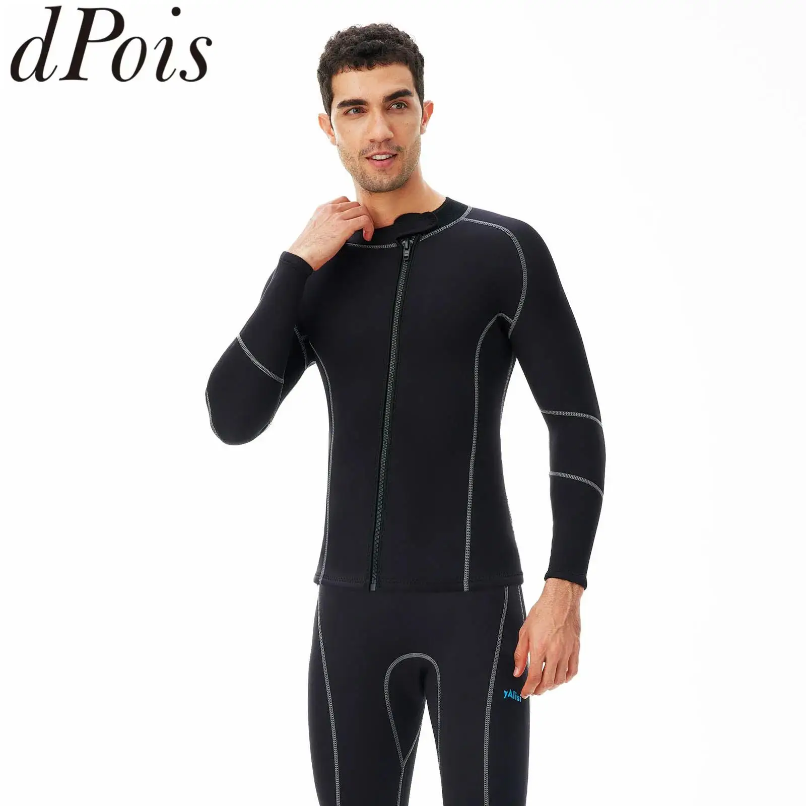

Men Swimwear 3mm Neoprene Jacket Long Sleeve Zip-Up Anti-Cold Wetsuit Tops for Water Sports Aerobics Diving Surfing Swimming
