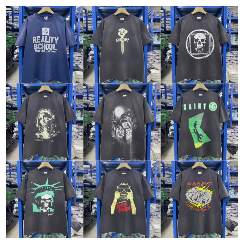

26SS Multi-Style SAINT Summer T-Shirt Retro High-Quality Men's & Women's Hip-Hop Oversized Short-Sleeved T-Shirt