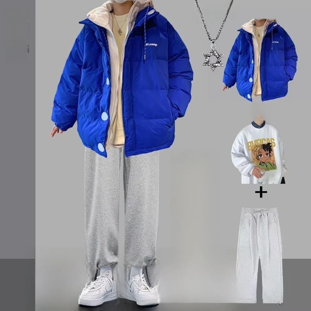 معطف شتوي للرجال من Thiened Fce مبطن بالخبز من القطن Jaet Harajuku Sle ملابس خارجية بسيطة قابلة للتنفس تناسب طويلة... #5