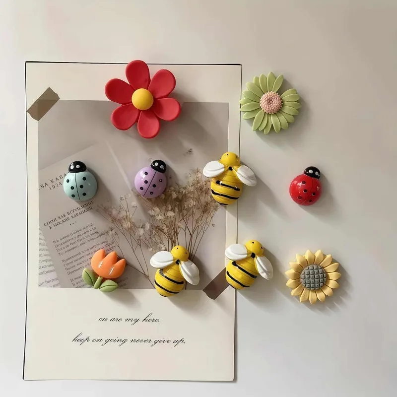 10pcs/set Cute Flower Bee Ladybug Fridge Magnets for Office Locker Magnetic White Board Colorful Home Decor Refrigerator Magnet
