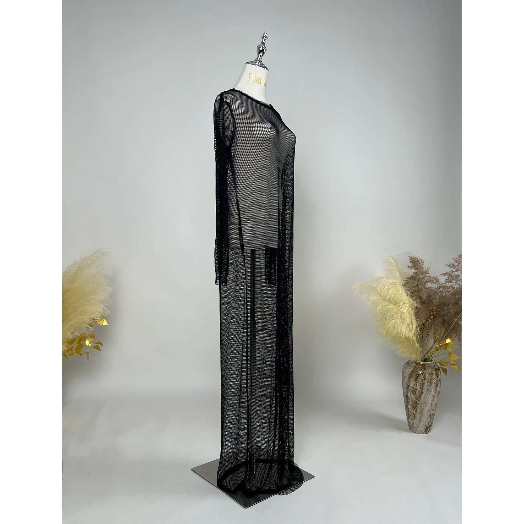 

Don&Judy Bodycon Evening Gown See Through Overlay Sheer Fishnet Mesh Long Dress Long Sleeve Party Dress for Party Photoshoot