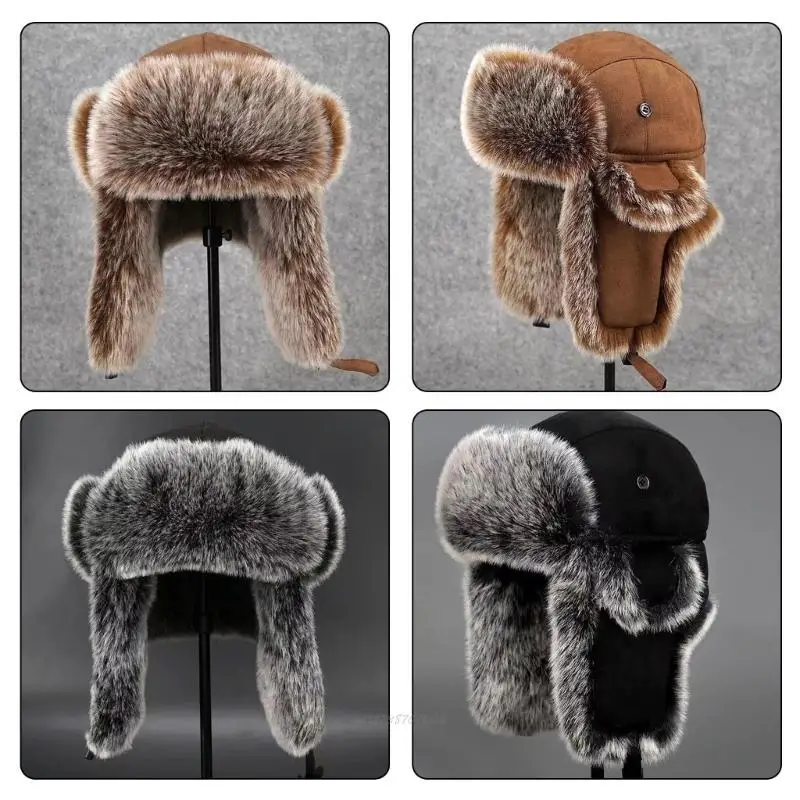 X5XA Adult Furry Lined Trapper Hat with Ear Flaps Coldproof Winter Hat Cycling Earflap Hat for Skiing Hiking Skating