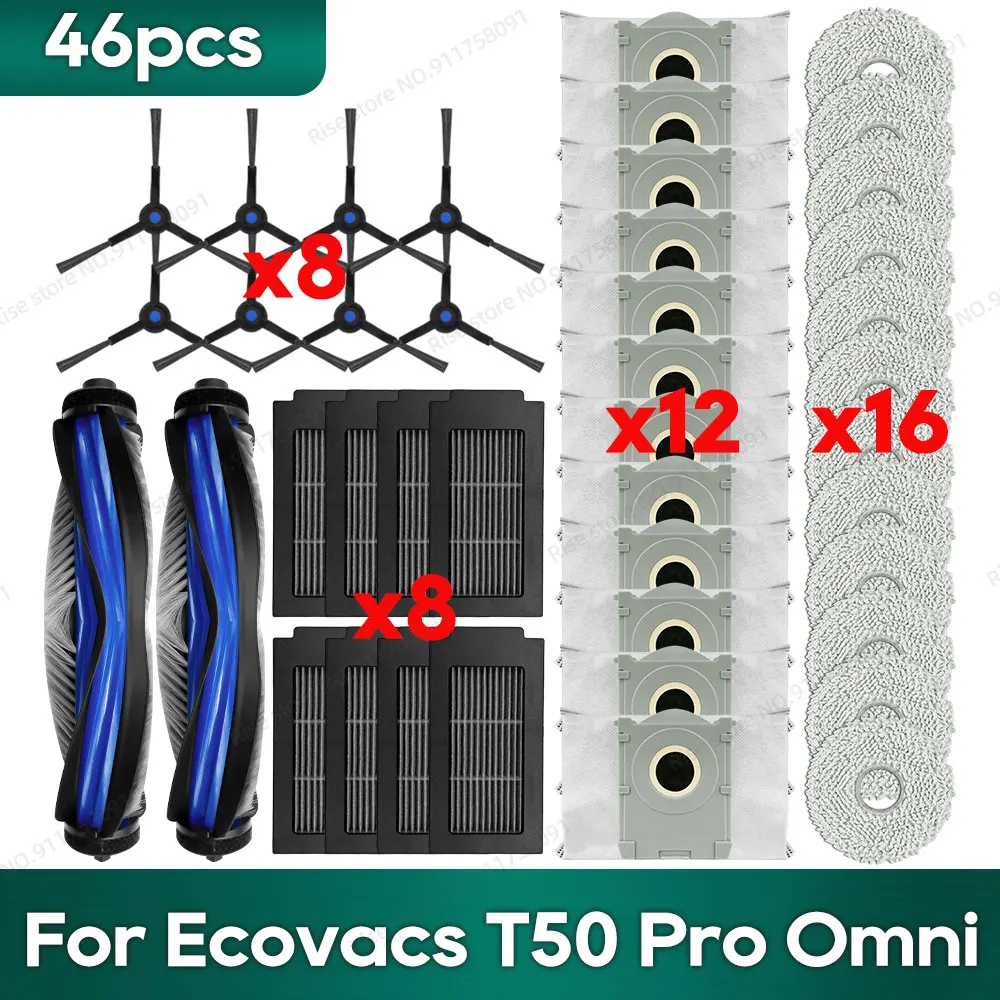 Compatible for Ecovacs Debot T50 Pro Omni T50 Omni Accessories Main Side Brush Hepa Filter Rag Dust Bag Replacement Parts