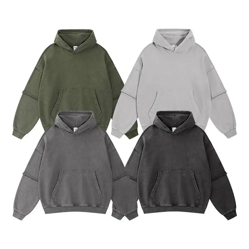 American Style Men's Sweatshirt Autumn Winter New Fashion Fake Two-Piece Washed Vintage Distressed Hoodies Men 9W9RF9